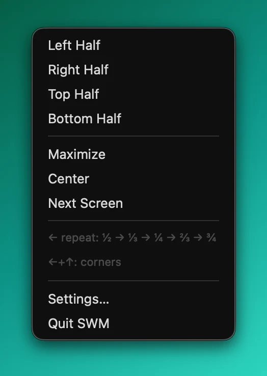 SWM menu